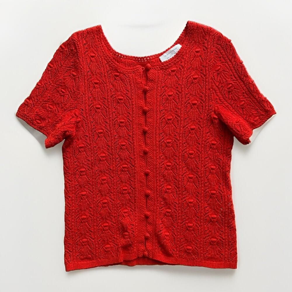 Sezane Milane Top Women's Small Red Short Sleeve Sweater Minimalist Luxury